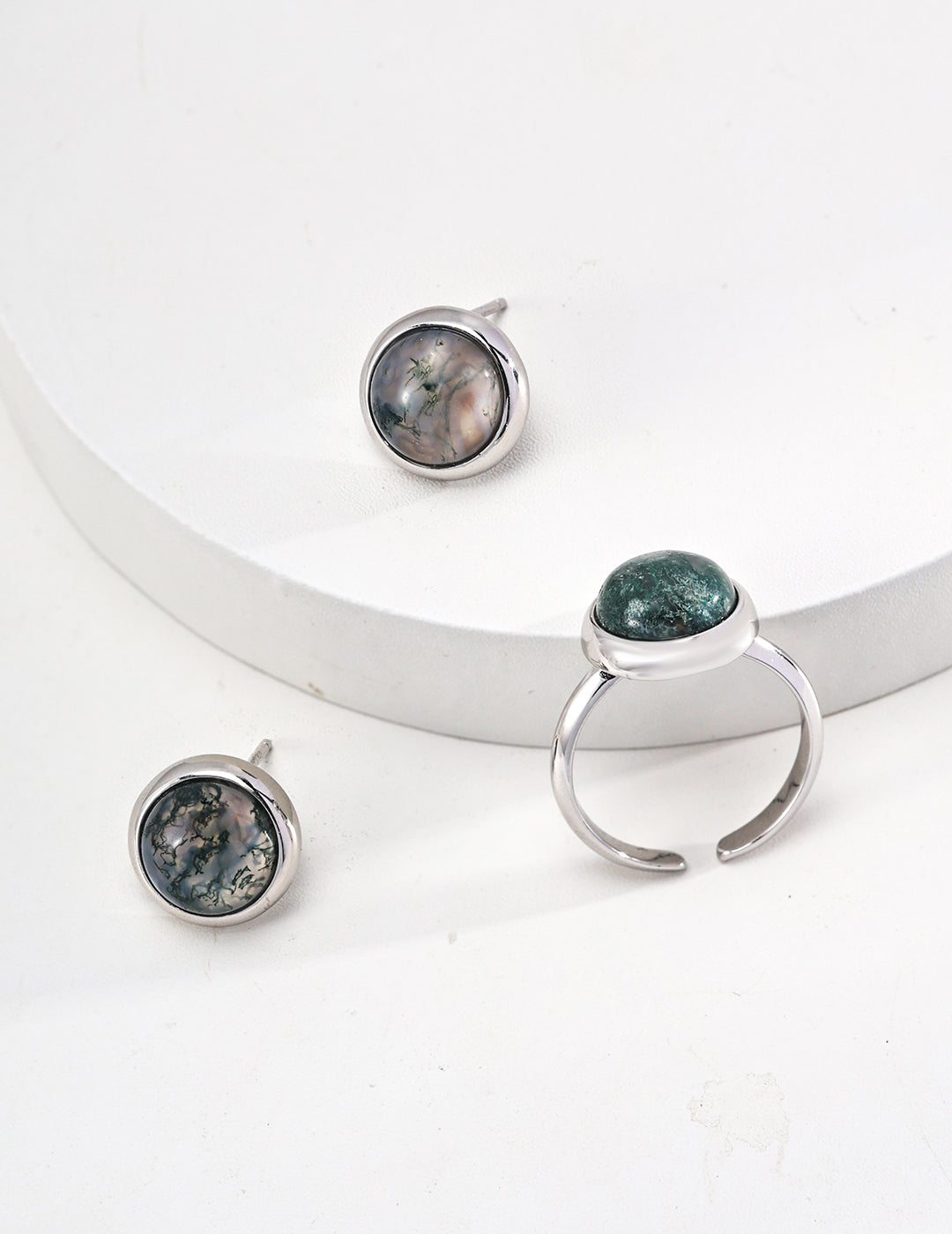 Moss Agate Stud Earring