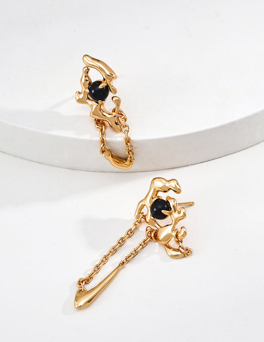 Black Agate Line Earrings