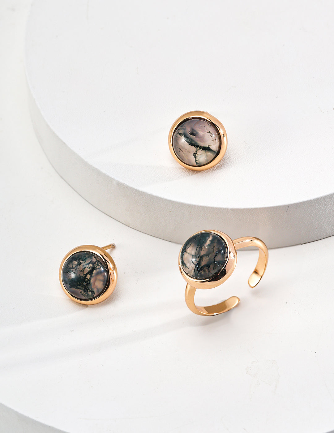 Moss Agate Stud Earring
