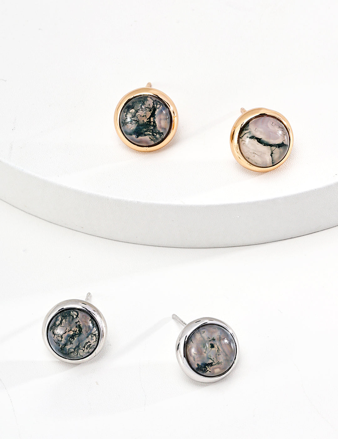 Moss Agate Stud Earring