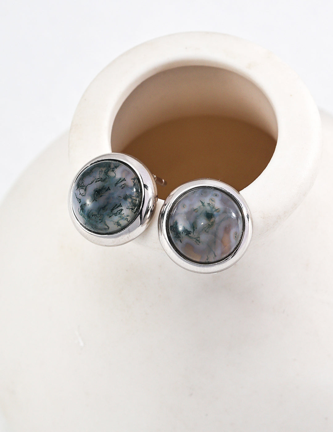 Moss Agate Stud Earring