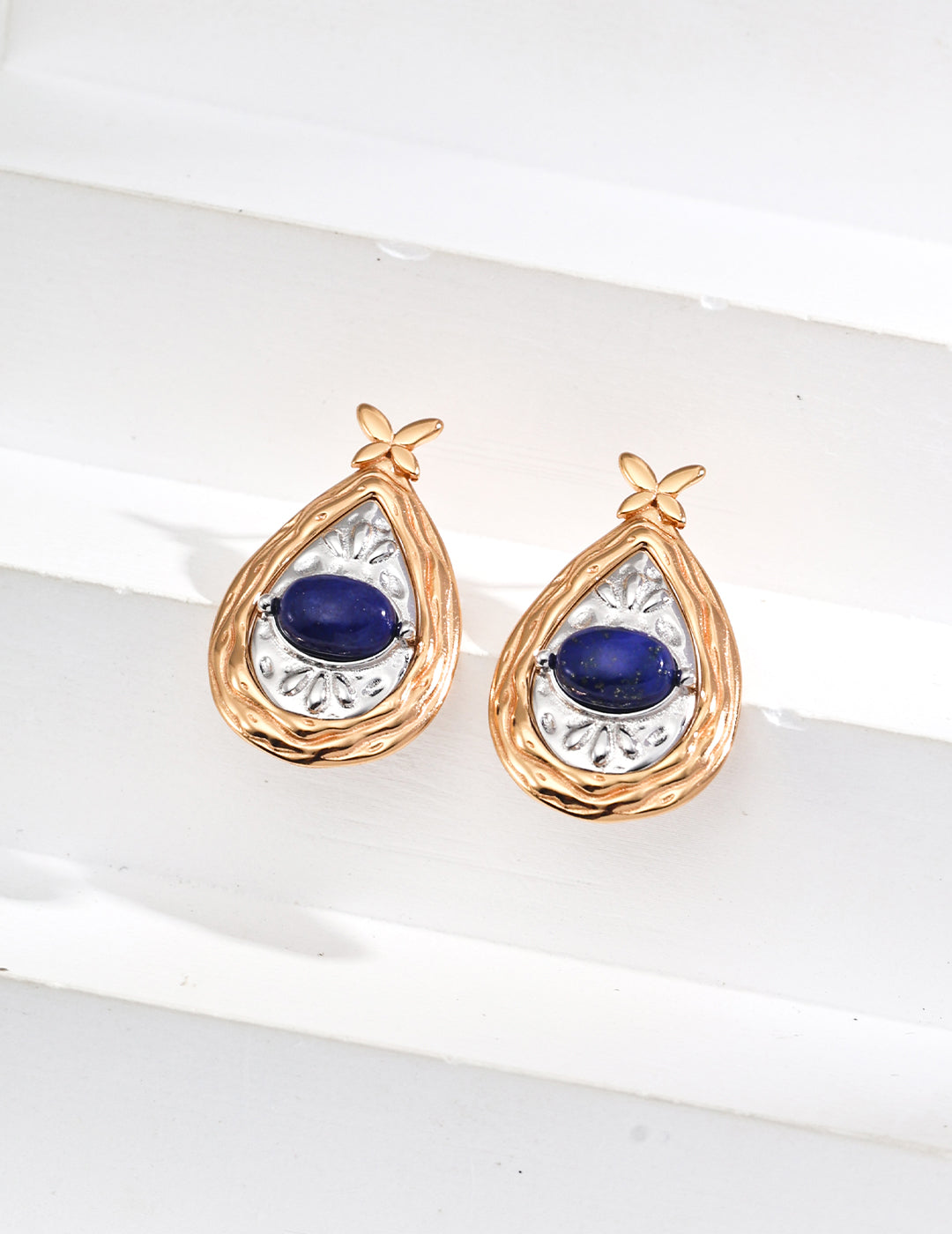 Lapis Shell Dual-Tone Earrings