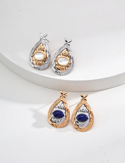 Lapis Shell Dual-Tone Earrings