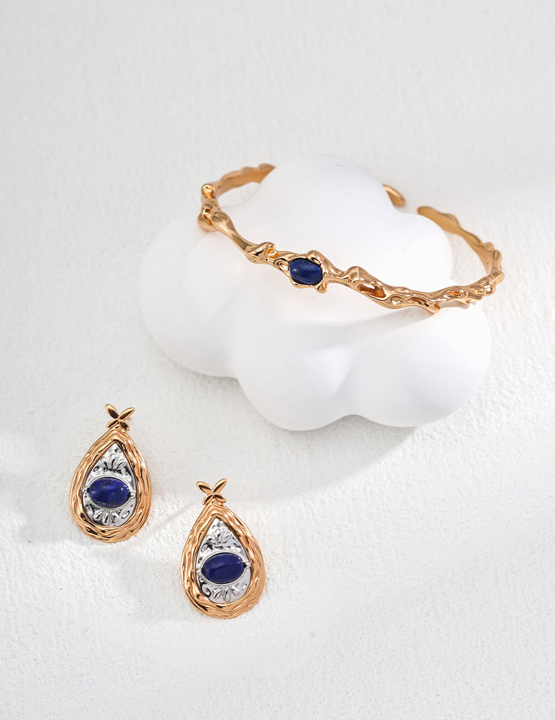 Lapis Shell Dual-Tone Earrings