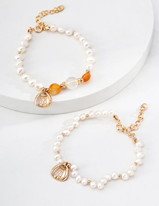 Red Agate Pearl Bracelet