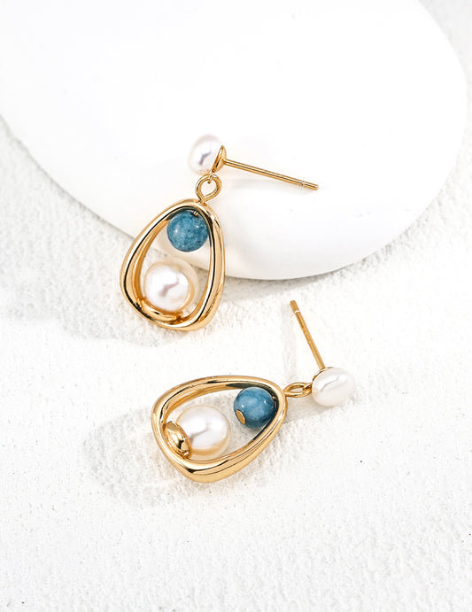 Blue Stone Pearl Earring