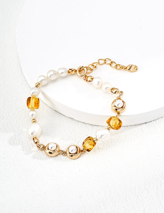 Amber Pearl Strand Bracelet
